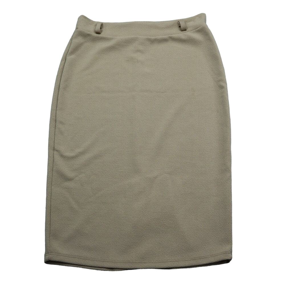 Deva Appared Skirt Womens S Beige Solid Slit Elastic Waist Straight Pencil